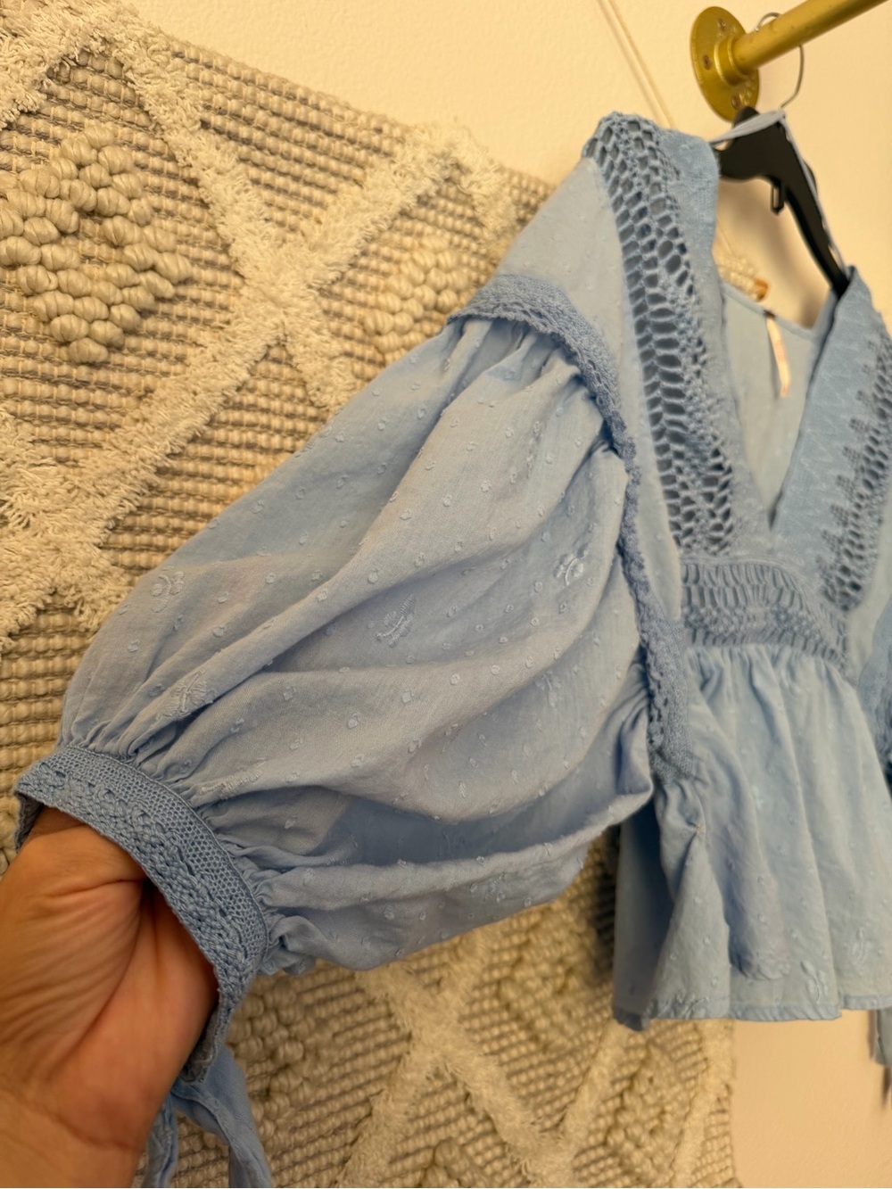 Free People Blue Peasant Blouse Sleeve Tie Cuff